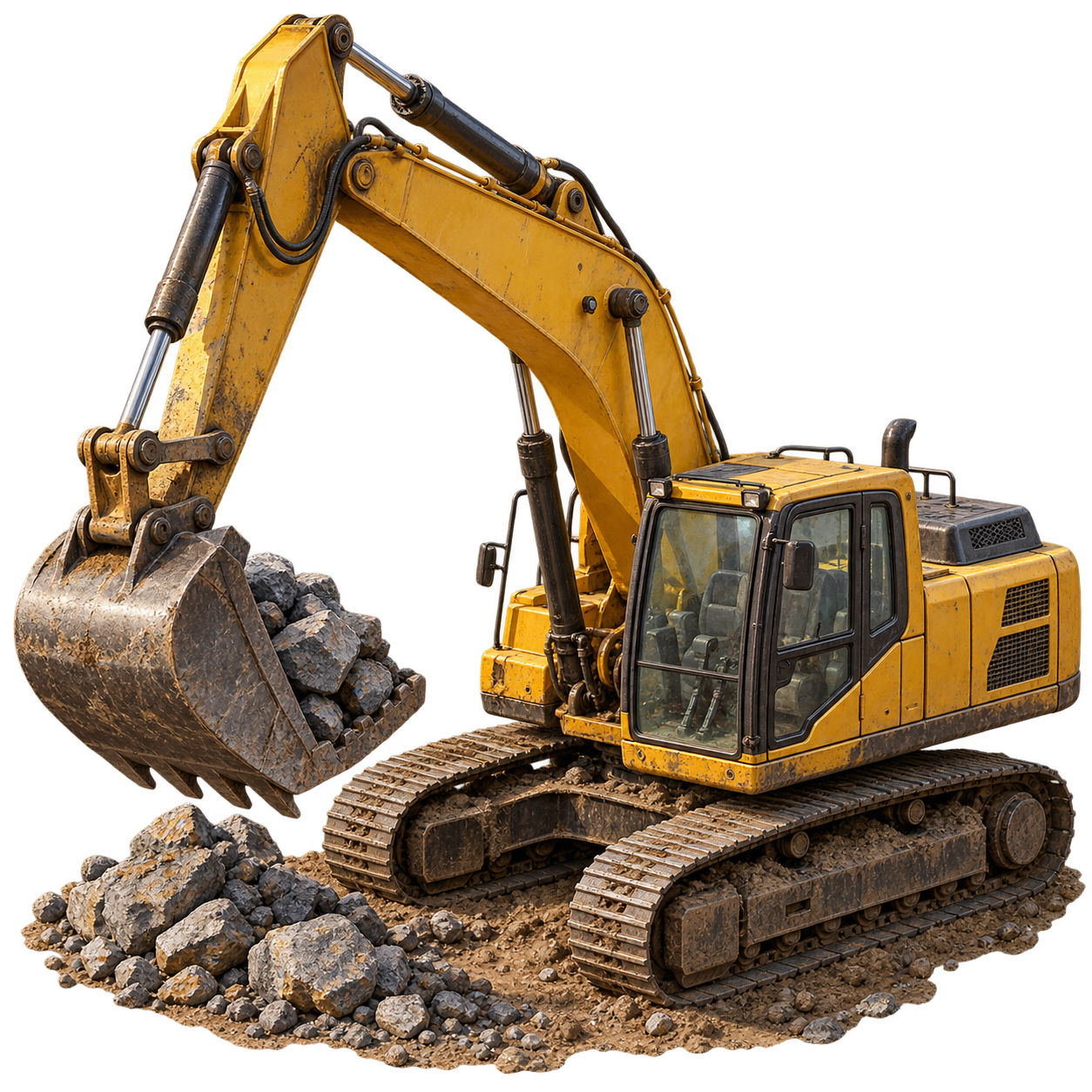 Excavator extracting ore